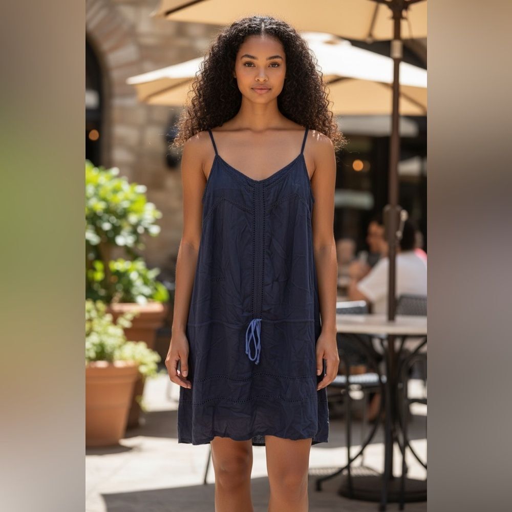 NWOT Bl^nk London Anthropologie Navy Sleeveless Sun Dress Elastic Waist- Size M